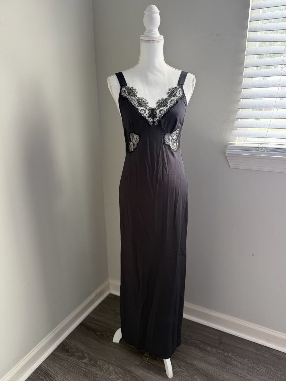 Zara Black Lace-Trim Long Slip Dress